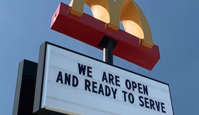McDonald's open and ready to serve sign